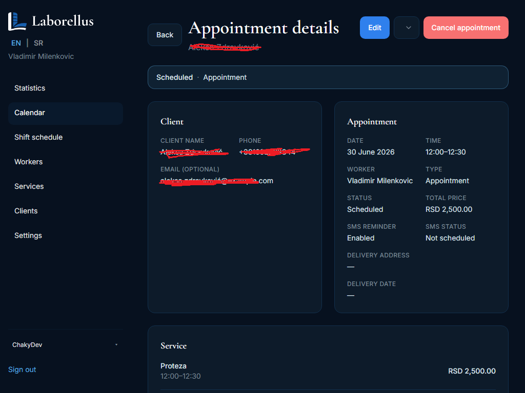 Laborellus appointment details